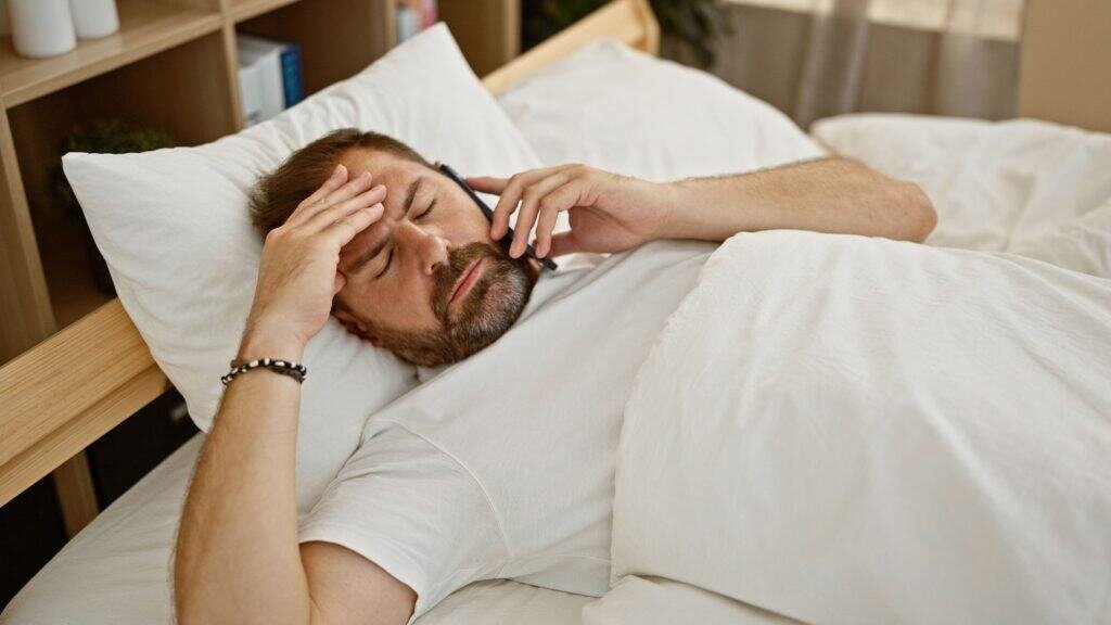 Photo of Sick person in bed and on the phone with a telehealth provider for the article Navigating Emergency and Urgent Care in the Telehealth Era
