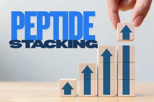 photo of stacked wooden cubes with the words "peptide stacking"