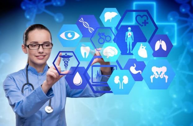 A conceptual image of a medical professional using technology to improve healthcare