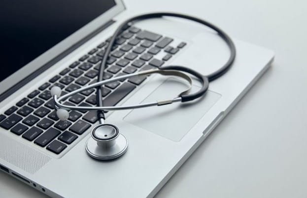Stethoscope on laptop for telehealth