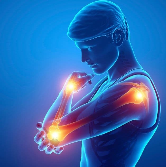 Image of person showing arm joints for the blog post on peptides for joint pain in athletes